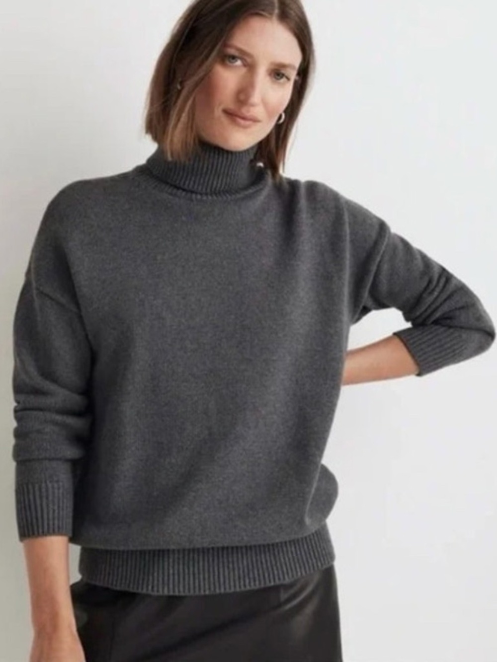 Madewell Ribbed Turtleneck Sweater Heather Graphite Gray Cotton XL